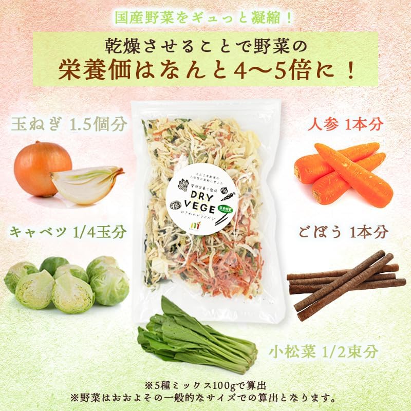 乾燥野菜 国産 ドライベジ 5種ミックス100g ／200g／ 緑黄色野菜ミックス 160g ／ 根菜ミックス 150g ＜大正2年創業の八百屋が真剣に考えたドライベジ ＞ 管理栄養士監修 カット野菜 野菜ミックス ドライベジタブル フリーズドライ 野菜