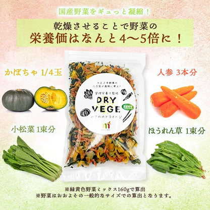 乾燥野菜 国産 ドライベジ 緑黄色野菜 ミックス 160g ＜ 大正2年創業の八百屋が真剣に考えたドライベジ ＞ 管理栄養士監修 カット野菜 野菜ミックス ドライベジタブル 緑黄野菜