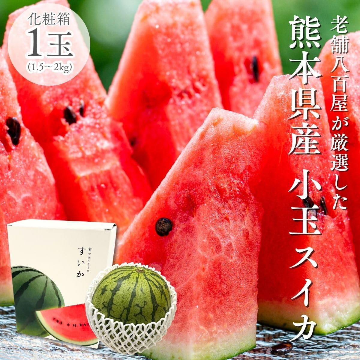小玉スイカ　贈答用　1玉 (1.5～2kg)／2玉(合計3～4kg)　熊本県産　【化粧箱入り】