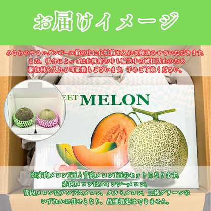 メロン 赤肉 青肉 メロンセット 2玉（1玉 1kg以上）大玉 訳あり／2玉（1玉 1kg以上） 化粧箱入り ギフト 贈答 熊本県産  めろん 食べ比べ