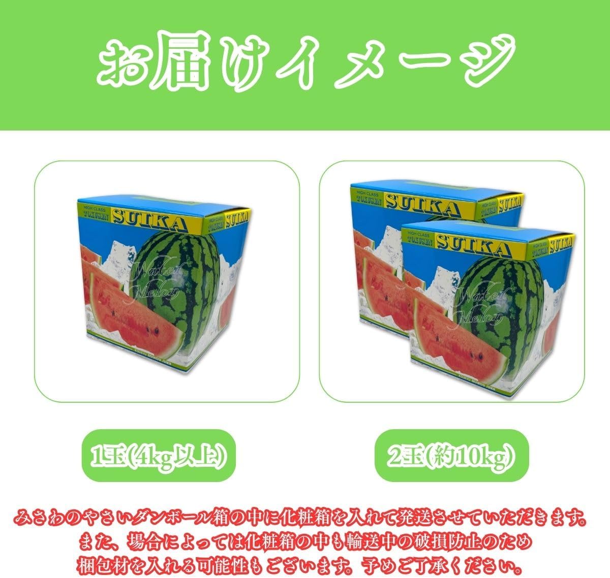 すいか　贈答用　1玉(4kg以上)／2玉(合計約10kg)　熊本県産　【化粧箱入り】